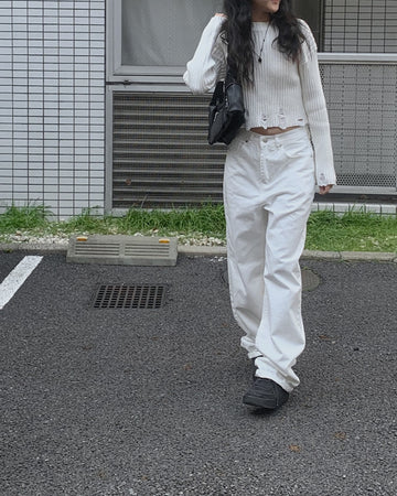 Snuggle White Cotton Wide Pants